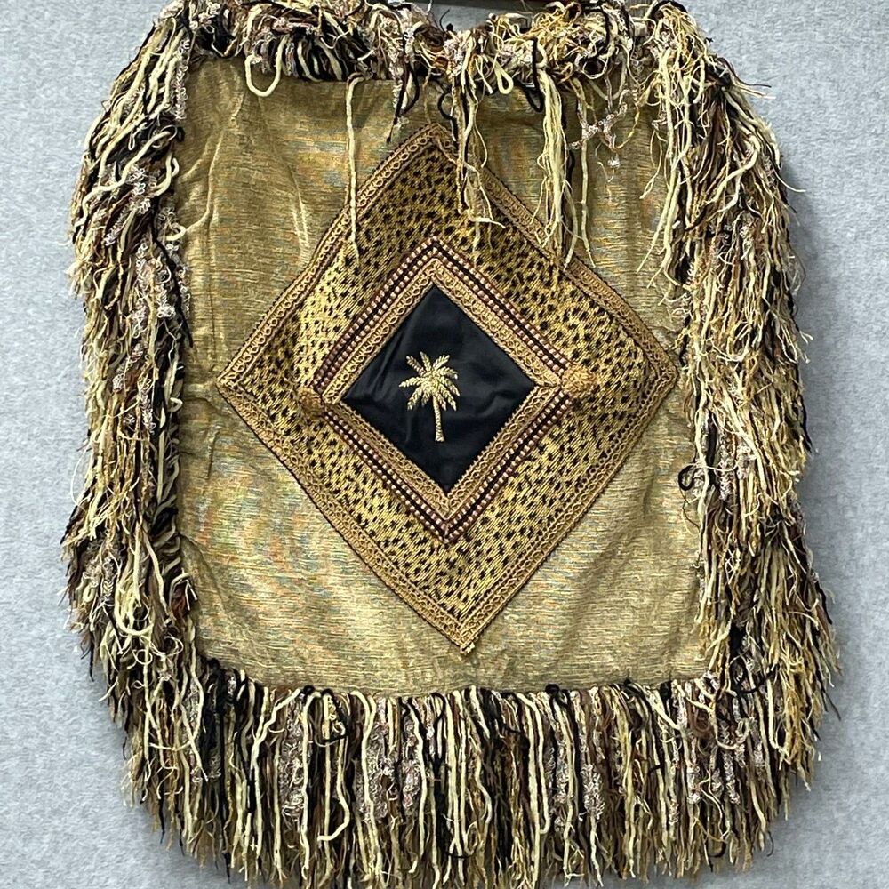 Vintage Boho Fringe Pillow Cover Palm Tree Safari Tropical Decor 28x26